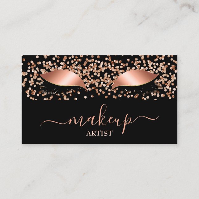 Carte De Visite Glam Rose Gold Parties scintillant Lashes Maquilla (Devant)