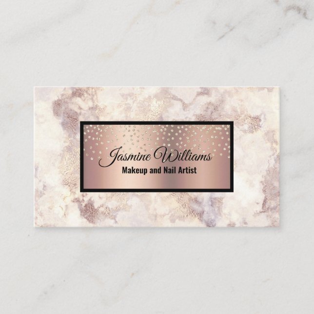 Carte De Visite Glam Rose Gold Veine Marbre et or Foil Parties sci (Devant)