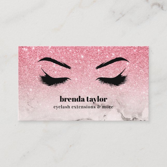 Carte De Visite Glam rose parties scintillant ombre Marble Eyelash (Devant)