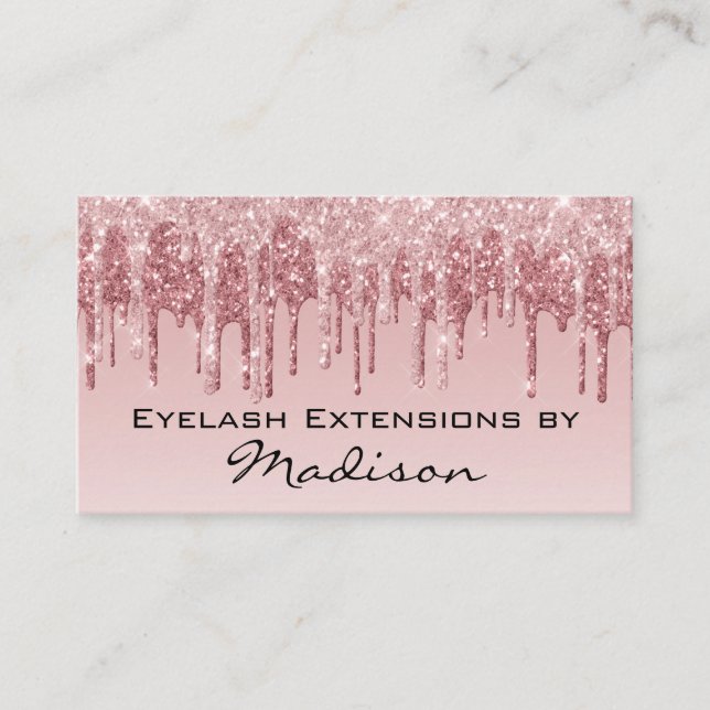 Carte De Visite Glam Rose Rose Gold Parties scintillant Drips maqu (Devant)