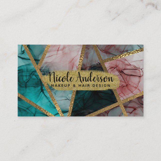 Carte De Visite Glam Rust Blush Turquoise & Gold Chic Moderne Glam (Devant)