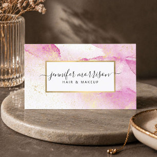Carte De Visite Glam Script Aquarelle rose avec Poussière Or Faux