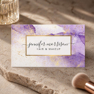 Carte De Visite Glam Script Violet Aquarelle avec Faux Poussière d