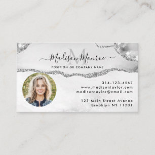 Carte De Visite Glam Silver Grey Parties scintillant Logo Photo Ag