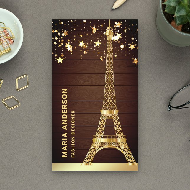 Carte De Visite Glam Stars Confetti Gold Foil Paris Tour Eiffel (Créateur téléchargé)