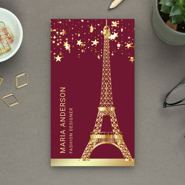 Carte De Visite Glam Stars Confetti Gold Foil Paris Tour Eiffel (Créateur téléchargé)