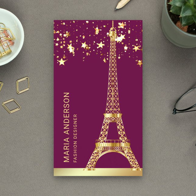 Carte De Visite Glam Stars Confetti Gold Foil Paris Tour Eiffel (Créateur téléchargé)