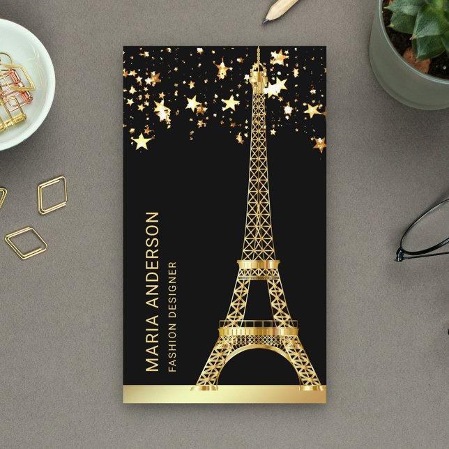 Carte De Visite Glam Stars Confetti Gold Foil Paris Tour Eiffel (Créateur téléchargé)