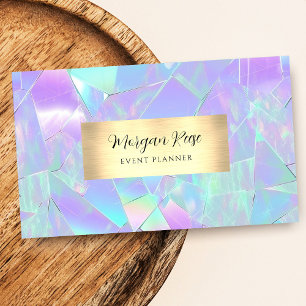 Carte De Visite Glam Turquoise & Purple Iridescente, Gold, QR Code