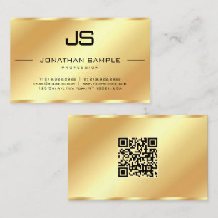 Carte De Visite Glamor Moderne Monogramme QR Code Gold Modèle