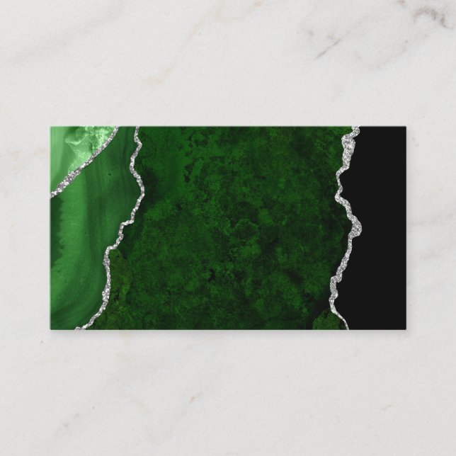 Carte De Visite Glamorous Forest Green Marble Chic Silver (Devant)