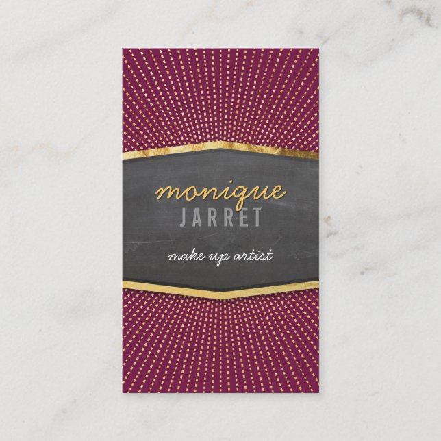 Carte De Visite GLAMOROUS or feuille art déco sunburst marron roug (Devant)