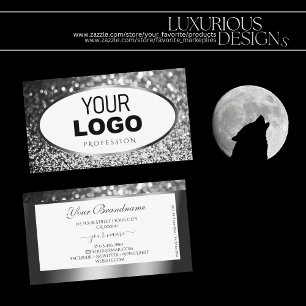 Carte De Visite Glamorous White Silver Sparkle Glitter with Logo