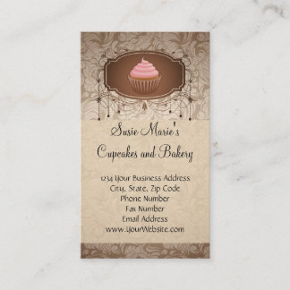 Carte De Visite Glamour Élégant Cupcake à la Moka en Damas de la B