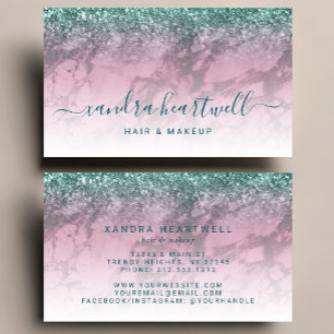 Carte De Visite Glamour Marbre Bourgogne Paillettes Turquoise Écri