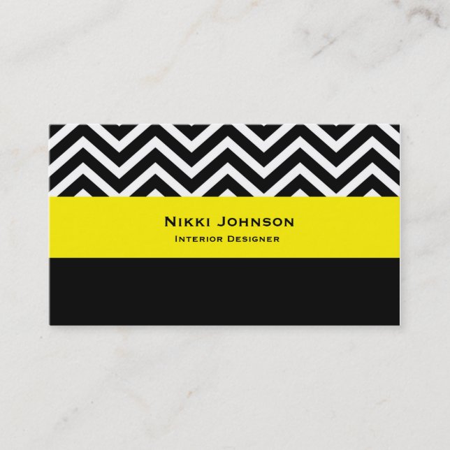 Carte de visite glamour noire et jaune Chevron mod (Devant)
