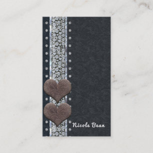 Carte De Visite Glamour occidental cuir noir et diamants Bling sur