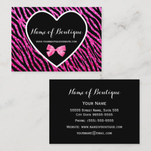 Carte De Visite Glamour Rose et Noir Zèbre FAUX Glitz Boutique