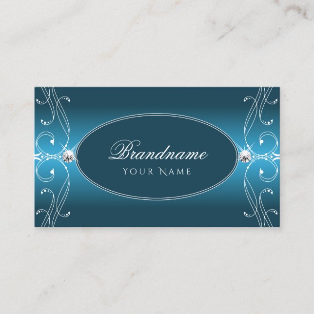 Carte De Visite Glamour Turquoise Bleu Orné Bijoux étincelants (Devant)