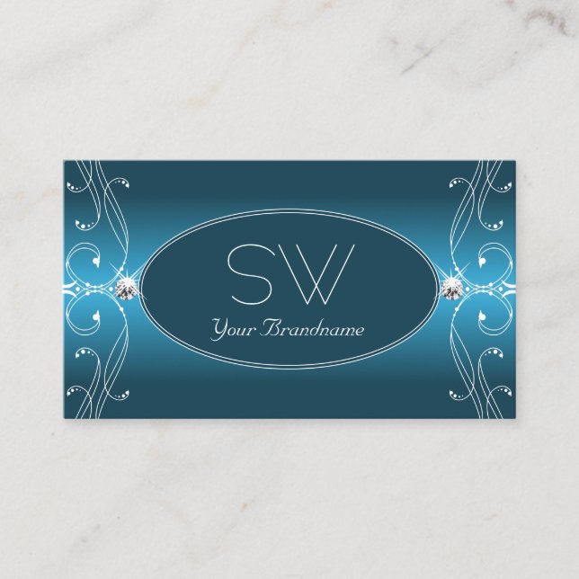 Carte De Visite Glamour Turquoise Bleu Orné Bijoux étincelants Mon (Devant)
