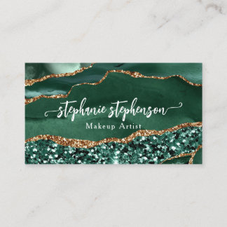 Carte De Visite Glamour Vert Pailleté Agate Styliste Mode Moderne