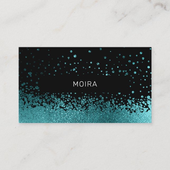 Carte De Visite Glitter Drop Aqua-Bleu Noir (Devant)