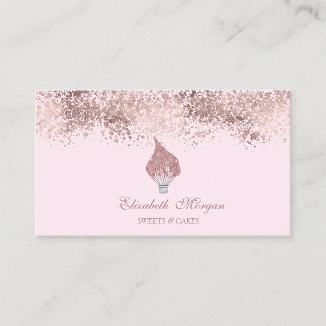 Carte De Visite Glitter Whisk Rose Gold Drips Bakery Pink (Devant)