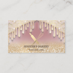 Carte De Visite Glitterie gouttes d'or rouleau pin whisk chef boul