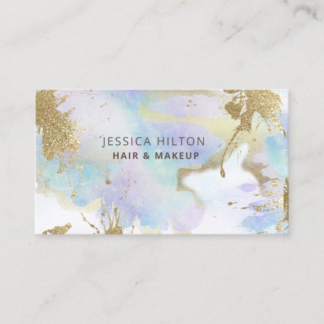 Carte De Visite Glitterie or pastel abstrait lessive à l'aquarelle (Devant)