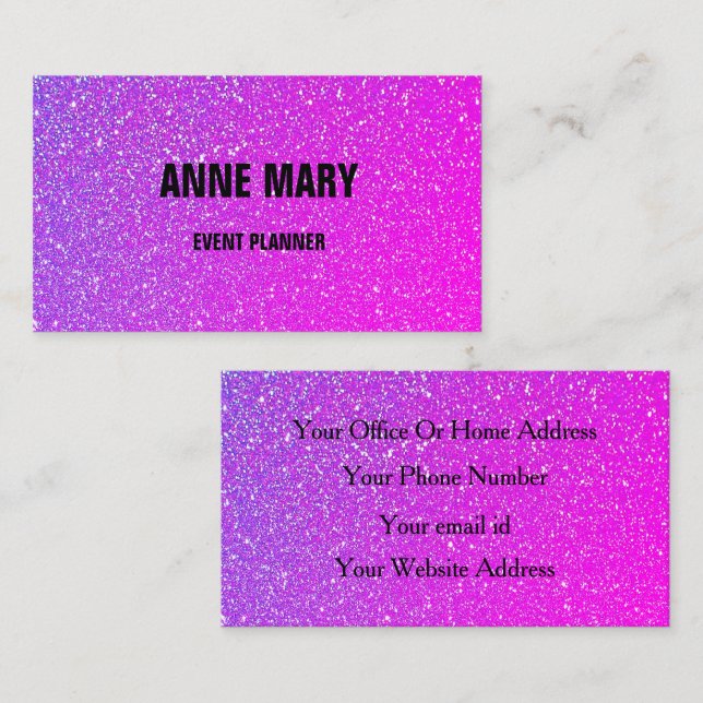 Carte De Visite Glittery Pink Purple Ombre Mariage (Devant / Derrière)