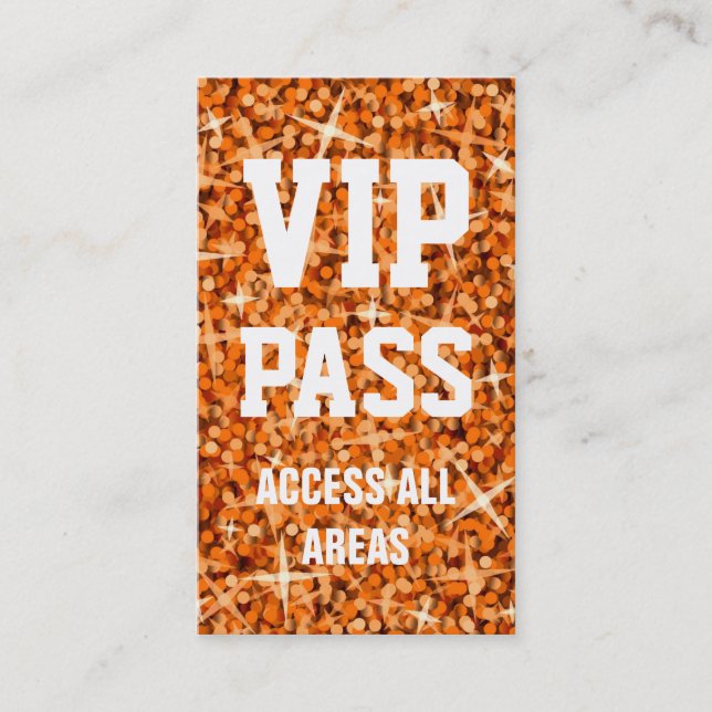 Carte de visite Glitz Orange 'VIP PASS' (Devant)