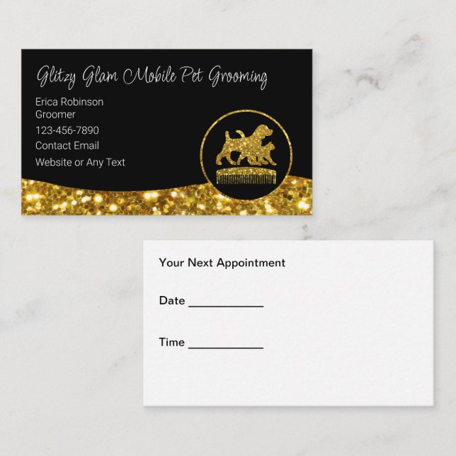Carte De Visite Glitzy Glam Mobile Pet Grooming Nomination (Devant / Derrière)