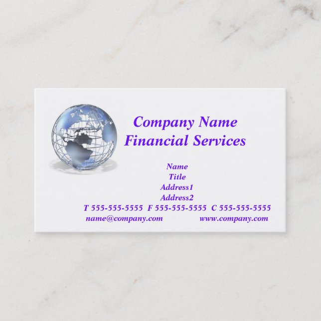 Carte de visite global de services financiers (Devant)