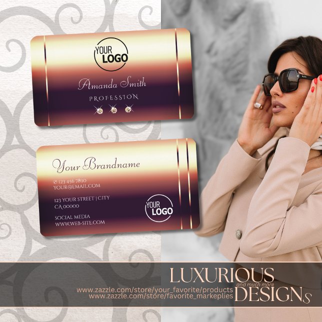 Carte De Visite Glossy Rose Gold Optics Sparkle Diamonds ajouter l (Créateur téléchargé)