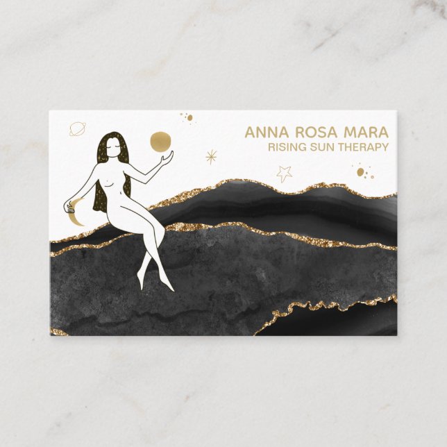 Carte De Visite *~* Goddess Celestial Black Gold Parties scintilla (Devant)
