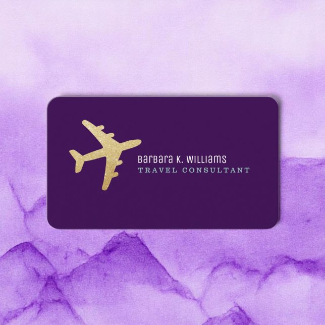 Carte De Visite Gold Avion Voyage Consultant Purple (Créateur téléchargé)