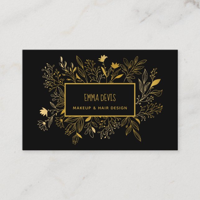 Carte De Visite Gold Black Botanic Beauté Salon Rendez-vous cheveu (Devant)