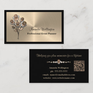 Carte De Visite Gold & Black Floral QR Code Business Card