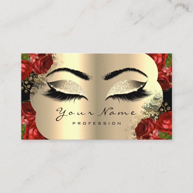Carte De Visite Gold Black Maquillage Artiste Lash Floral Roses Ro (Devant)