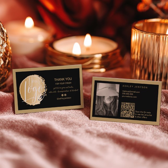 Carte De Visite Gold Black minimalist logo Qr order thank you (Gold Black minimalist logo Qr order thank you Business Card)