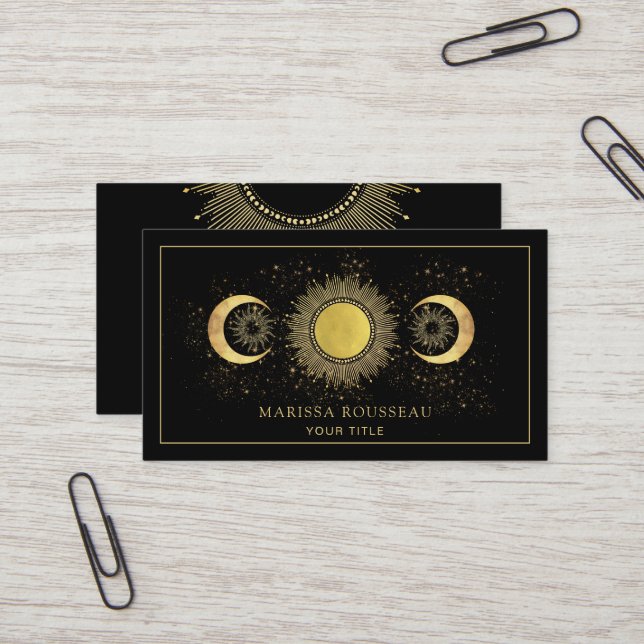 Carte De Visite Gold Black Sun Moon Celestial (Devant/Arrière en situation)