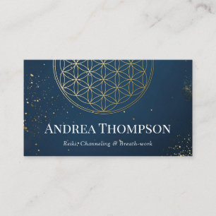 Carte De Visite Gold & Blue Flower of life, Reiki, Canalisation