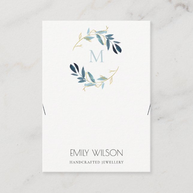 CARTE DE VISITE GOLD BLUE FOLIAGE MONOGRAM BRACELET AFFICHER LOGO (Devant)