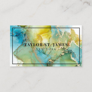 Carte De Visite Gold Blue Green Peinture Splatter Professional