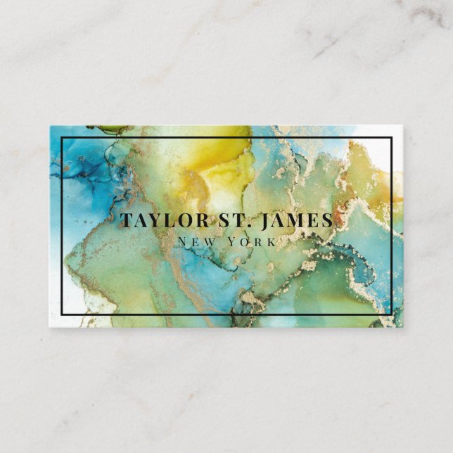Carte De Visite Gold Blue Green Peinture Splatter Professional (Devant)