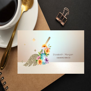 Carte De Visite Gold Broom House Cleaning Services Spray Bottle