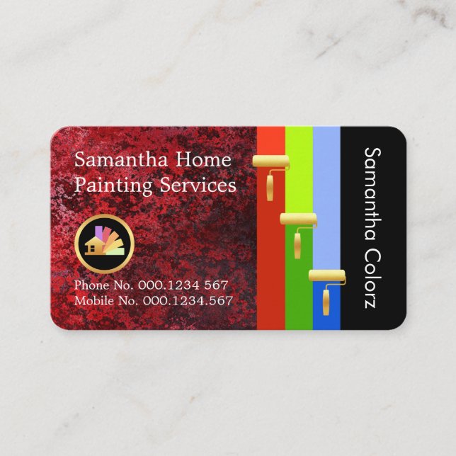 Carte De Visite Gold Brush Painting Paint Stripes On Red Grunge (Devant)