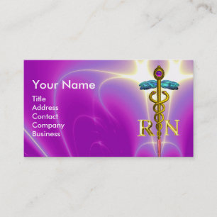Carte De Visite GOLD CADUCEUS SYMBOLE INFIRMIER INSCRIT Fuchsia Ro