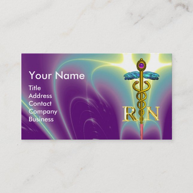 Carte De Visite GOLD CADUCEUS SYMBOLE INFIRMIÈRE ENREGISTRÉ Purple (Devant)