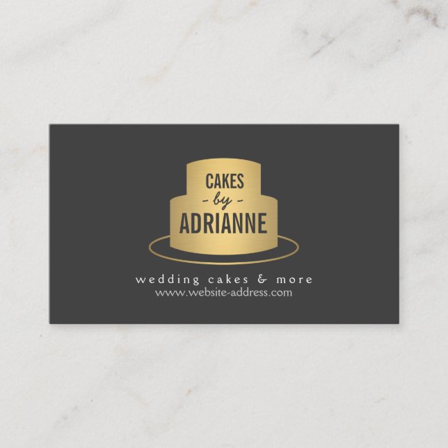 Carte De Visite Gold Cake Logo II pour boulangerie, Café, Chef (Devant)